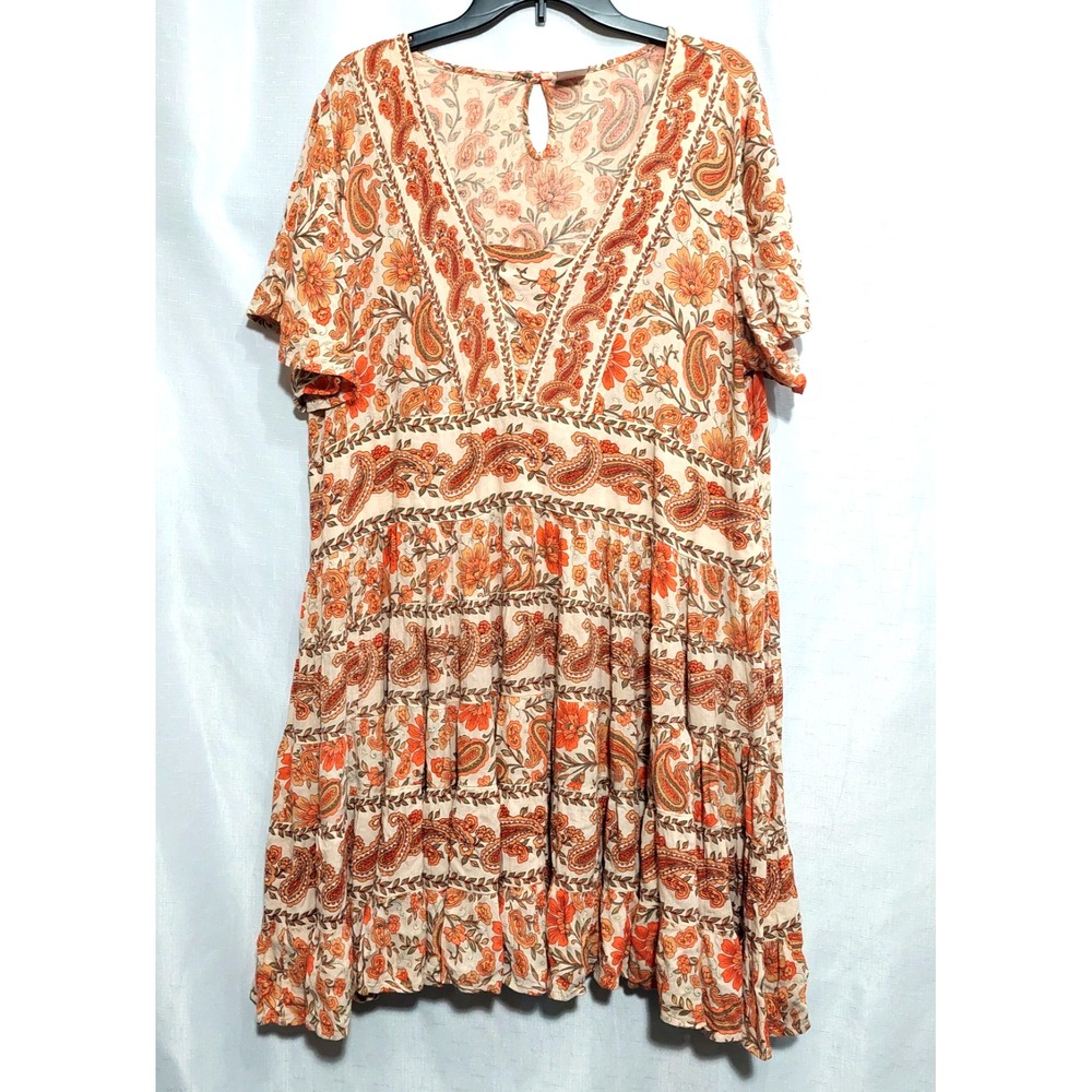 Bila Womens XXL Midi Dress Boho Floral Paisley Flowy Cottagecore Keyhole Back